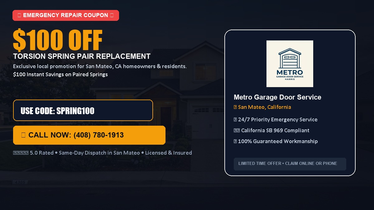 $100 OFF Heavy-Duty Torsion Spring Pair Replacement in San Mateo, CA