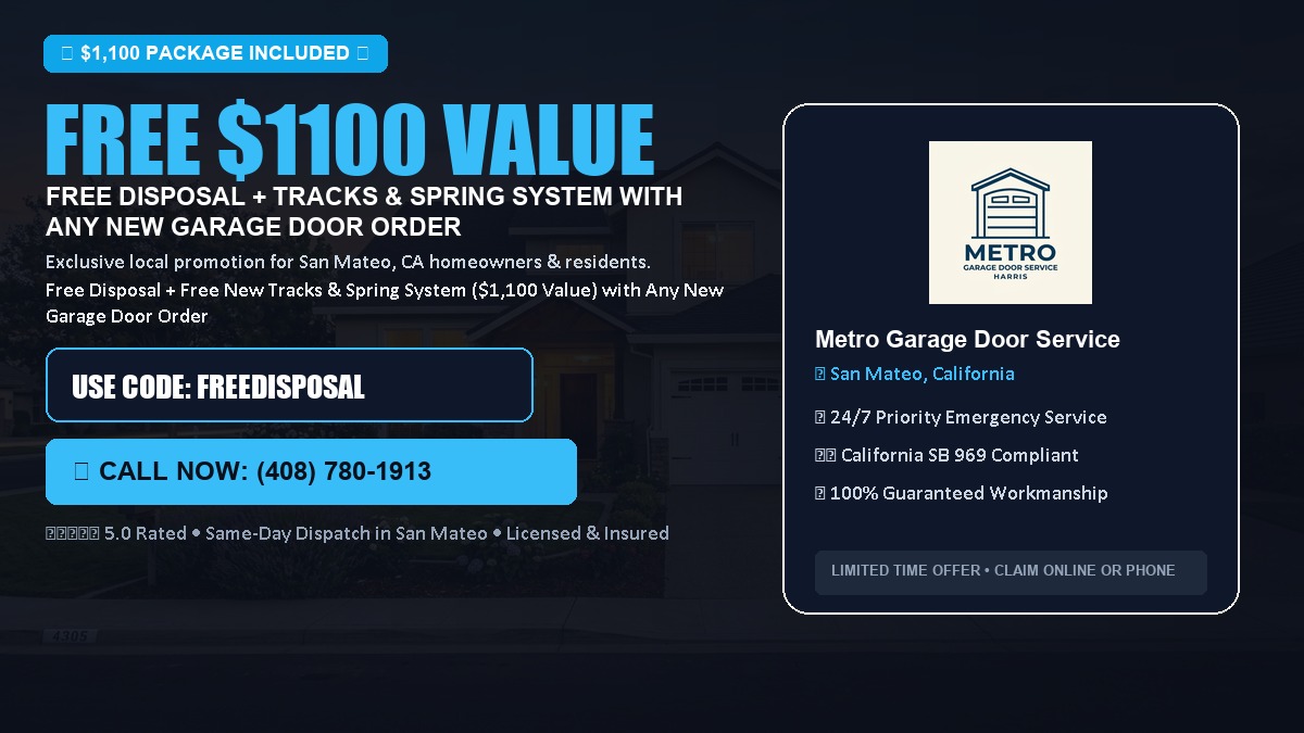 Free Disposal + Free New Tracks & Spring System with Any New Garage Door Order ($1100 Value) in San Mateo, CA